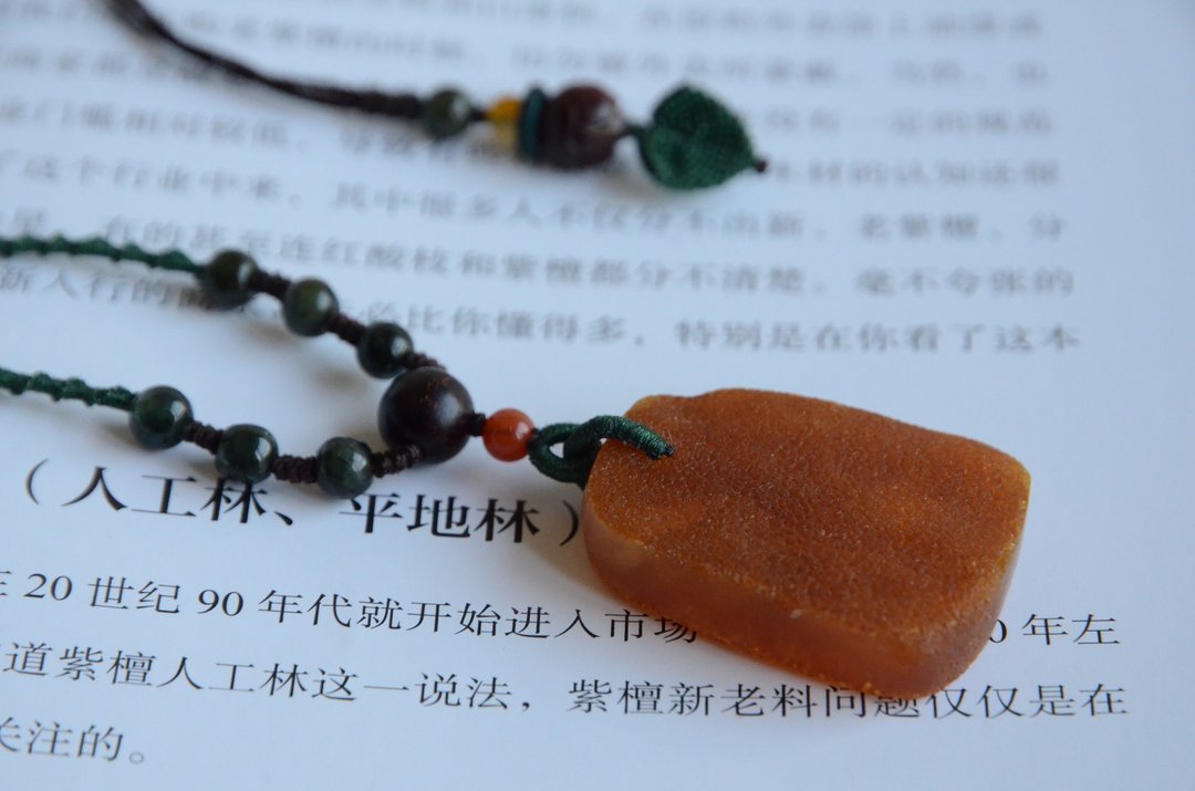 【寄秋】天然原矿原皮琥珀随型项链手搓带香 - 项链 - 宝石 