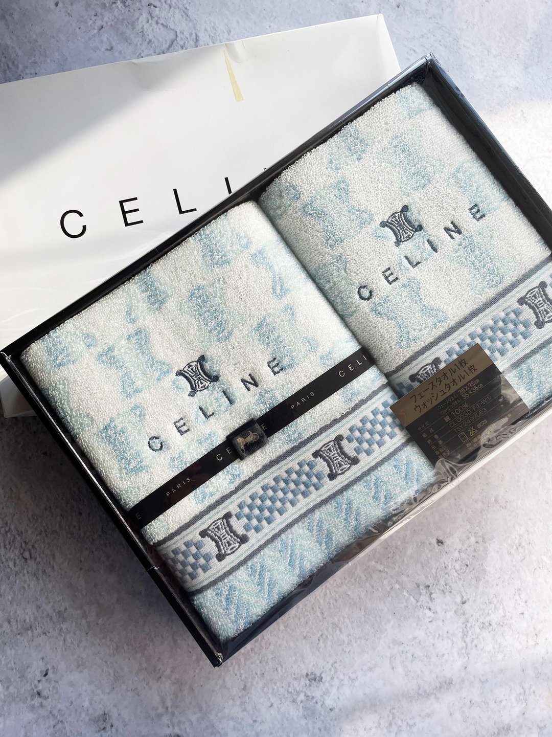 中古美品 CELINE 赛琳 纯棉刺绣凯旋门 浴巾毛巾方巾手巾礼盒套装 - 毛巾浴巾 - 棉 蓝色