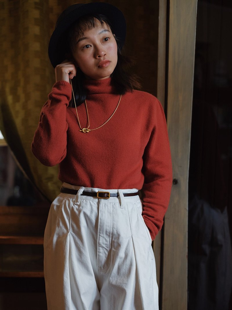 紅色/陶茶色 100%山羊絨自由領無縫溫暖毛衣 文藝復古貼身親膚 - 女装针织衫/毛衣 - 羊毛 红色