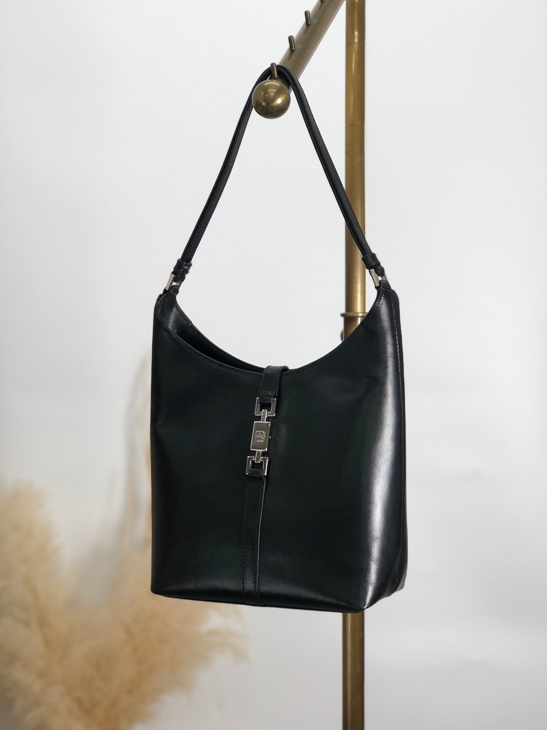 【日本直送，名牌二手包装】GUCCI 古驰 Jackie 单肩包黑皮革 Hobo Bag 2WAY Vintage Old 4e6ara - 侧背包/斜挎包 - 真皮 黑色