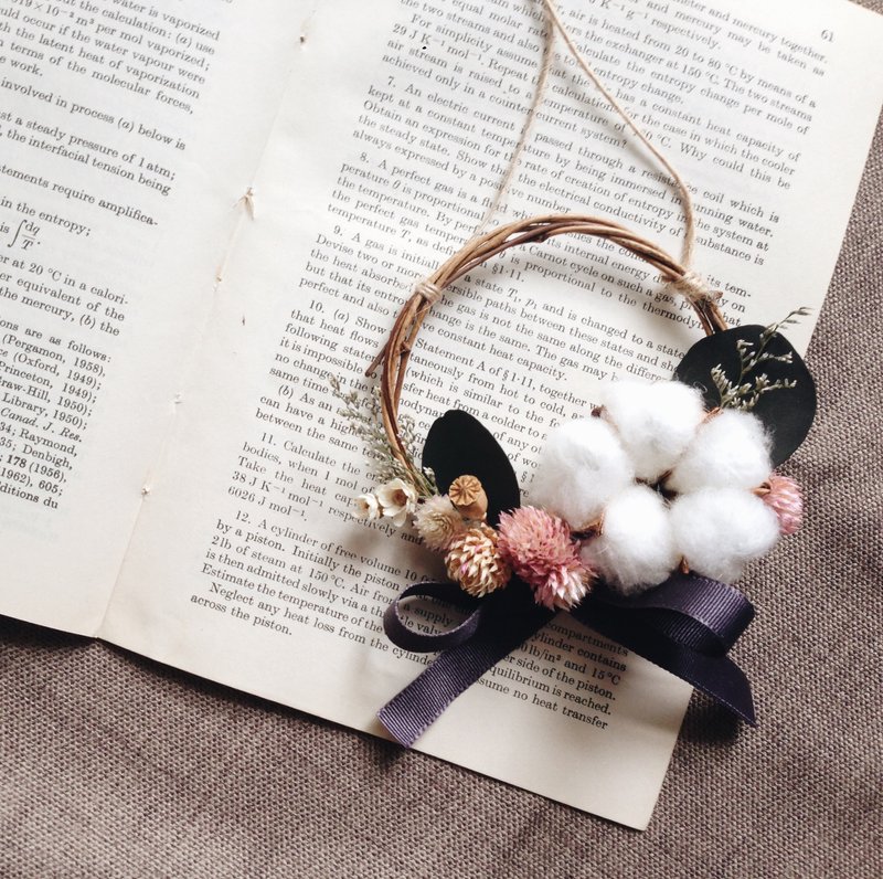 【棉花小花圈-粉x灰】干燥花.圣诞花圈.婚礼布置.乡村风 - 摆饰 - 植物．花 