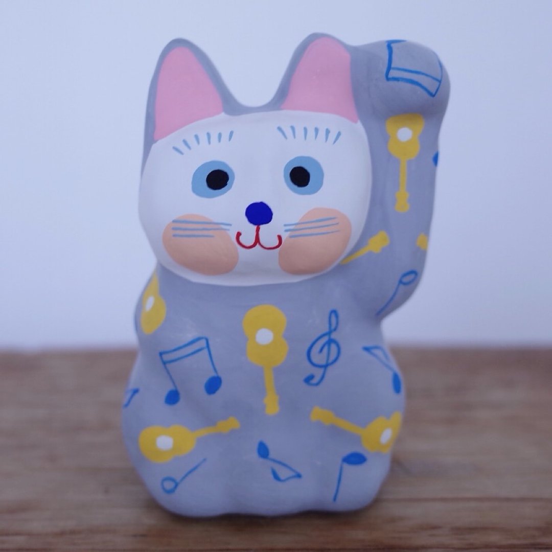 Lucky Cat Guitar Pattern Left hand beckoning - 玩偶/公仔 - 纸 