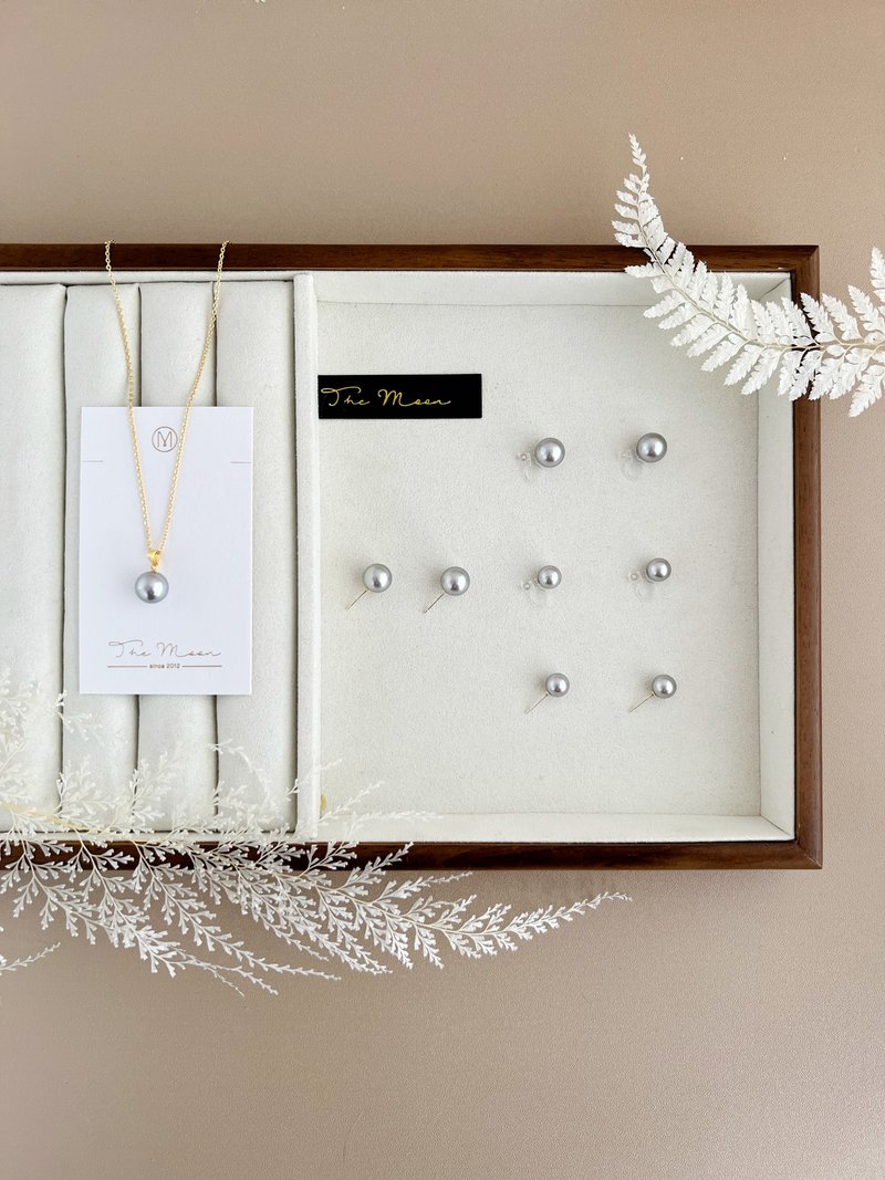 【精致礼盒】奥地利珍珠耳夹-南十字星 高级灰 耳环 高级感 - 耳环/耳夹 - 珍珠 灰色