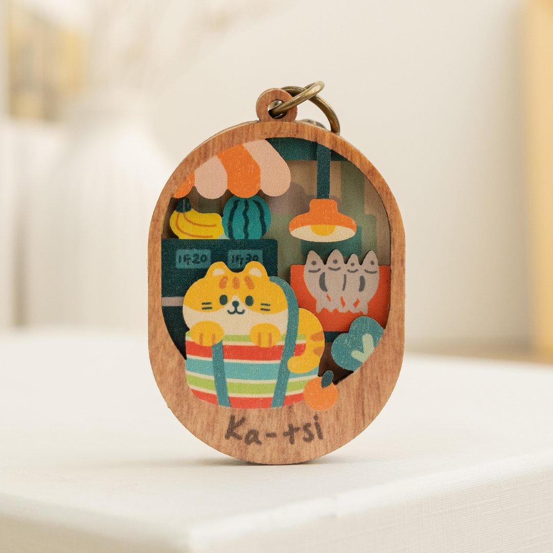 【微风景小物镜-喵喵茄芷袋】台湾纪念品 / 吊饰 / 个人配件 - 钥匙链/钥匙包 - 木头 多色