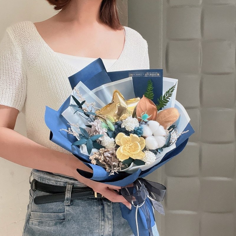 星星气球花束 毕业花束 生日花束 婚礼小物 求婚花束 纪念日礼物 - 干燥花/捧花 - 植物．花 蓝色