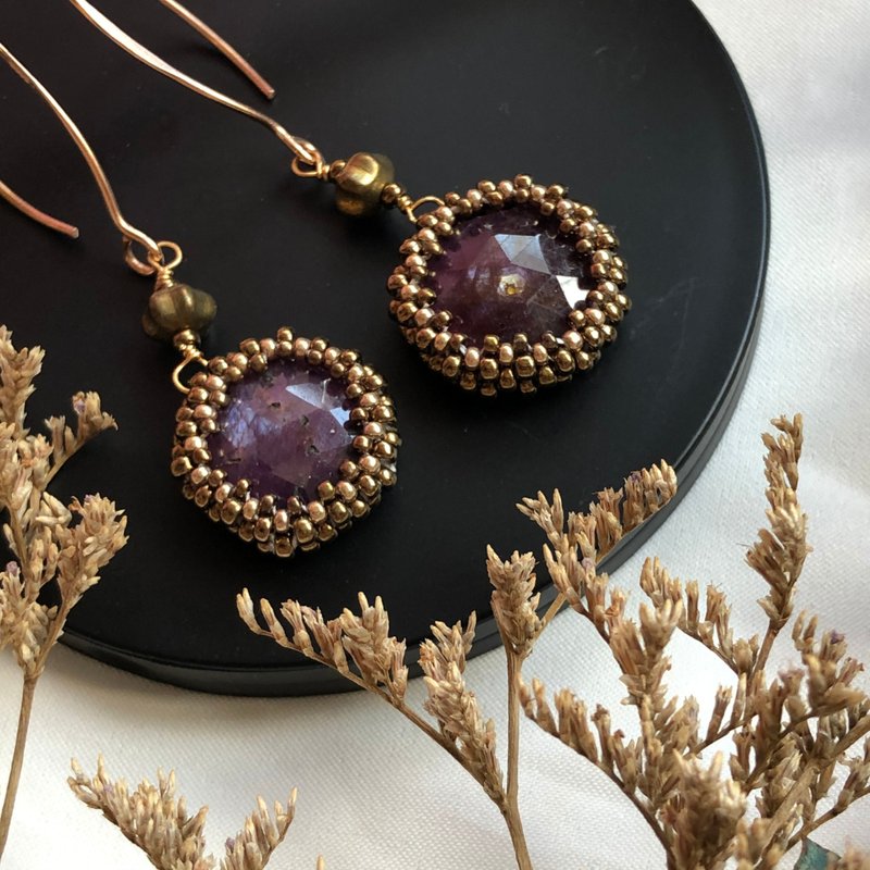 红宝石 法式古典优雅 纯银耳环 - 耳环/耳夹 - 半宝石 金色