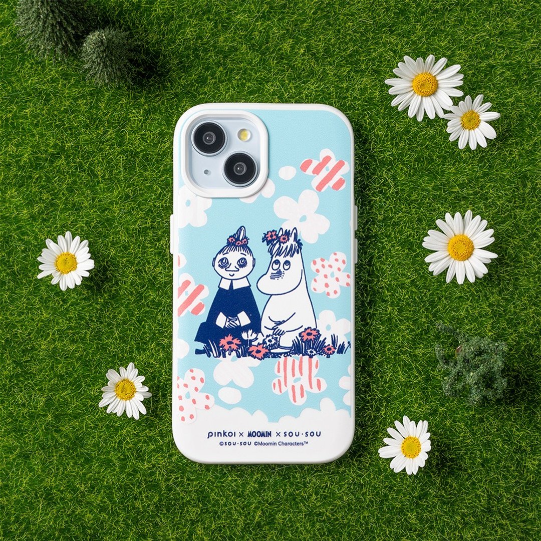 【Moomin x SOU・SOU】MagSafe兼容防摔背盖手机壳|歌妮美宝-绽放 - 手机壳/手机套 - 塑料 白色