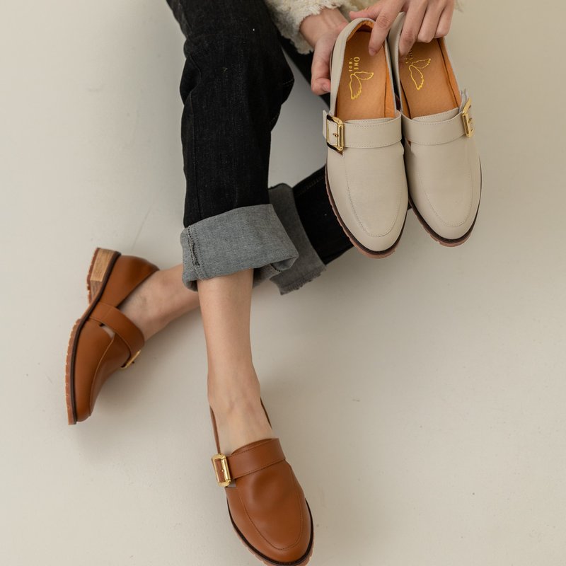 【圣诞派对 穿搭】Gaia盖亚气质 真皮 乐福鞋 米白 MIT手工鞋 - 其他女款皮鞋 - 真皮 白色