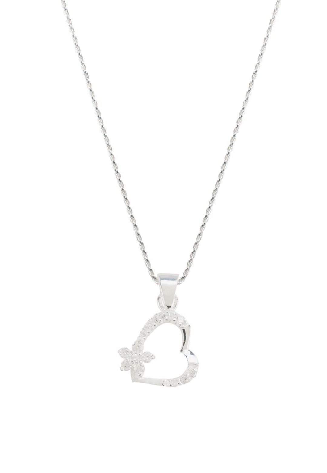 【Gift box】CZ Diamond Heart Pendant &amp; Necklace - 项链 - 纯银 银色