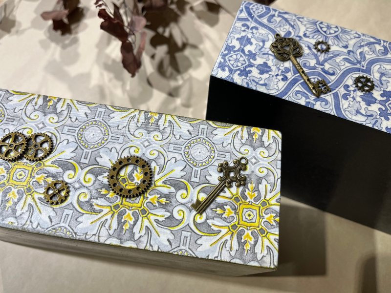 六格盒 花砖 蝶古巴特 纸艺拼贴 分隔盒 置物盒 收纳 - 收纳用品 - 木头 咖啡色