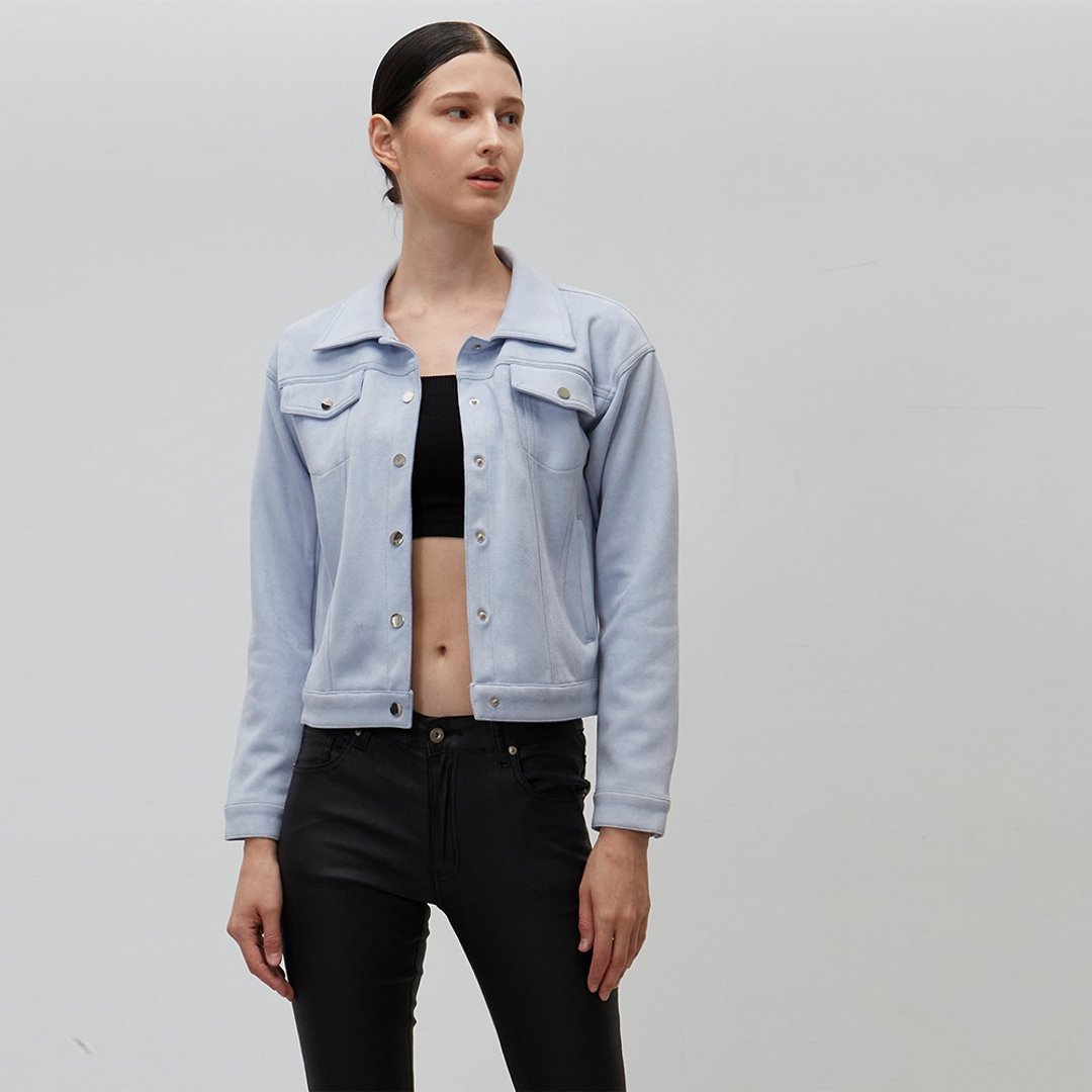 剪裁式纯色磨毛感夹克外套(灰蓝)│Who Cares 台湾服饰品牌 - 女装休闲/机能外套 - 棉 蓝色