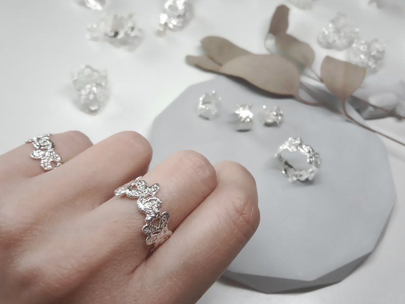 S Lee 蕾丝创作系列 玫瑰花戒子/戒指/lace  (925银 ) - 戒指 - 纯银 