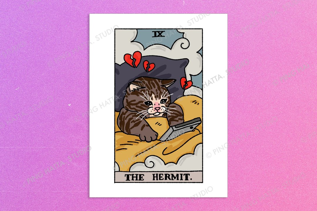 The Hermit Funny Tarot Sad Cat Meme Art Poster - 海报/装饰画/版画 - 纸 