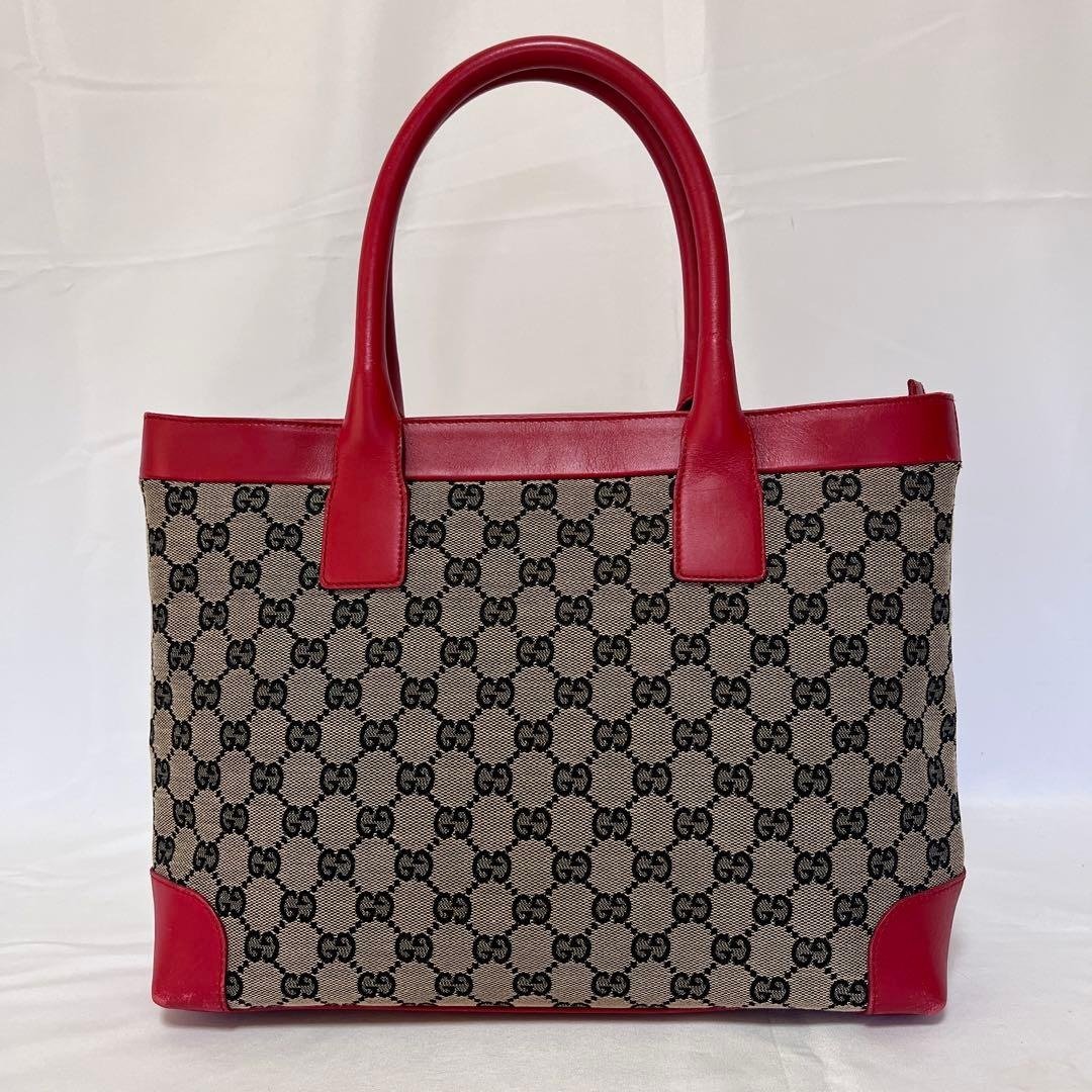 正品 GUCCI 古驰 托特包 GG帆布 皮革 海军蓝 红色 米白 二手 - 手提包/手提袋 - 其他材质 