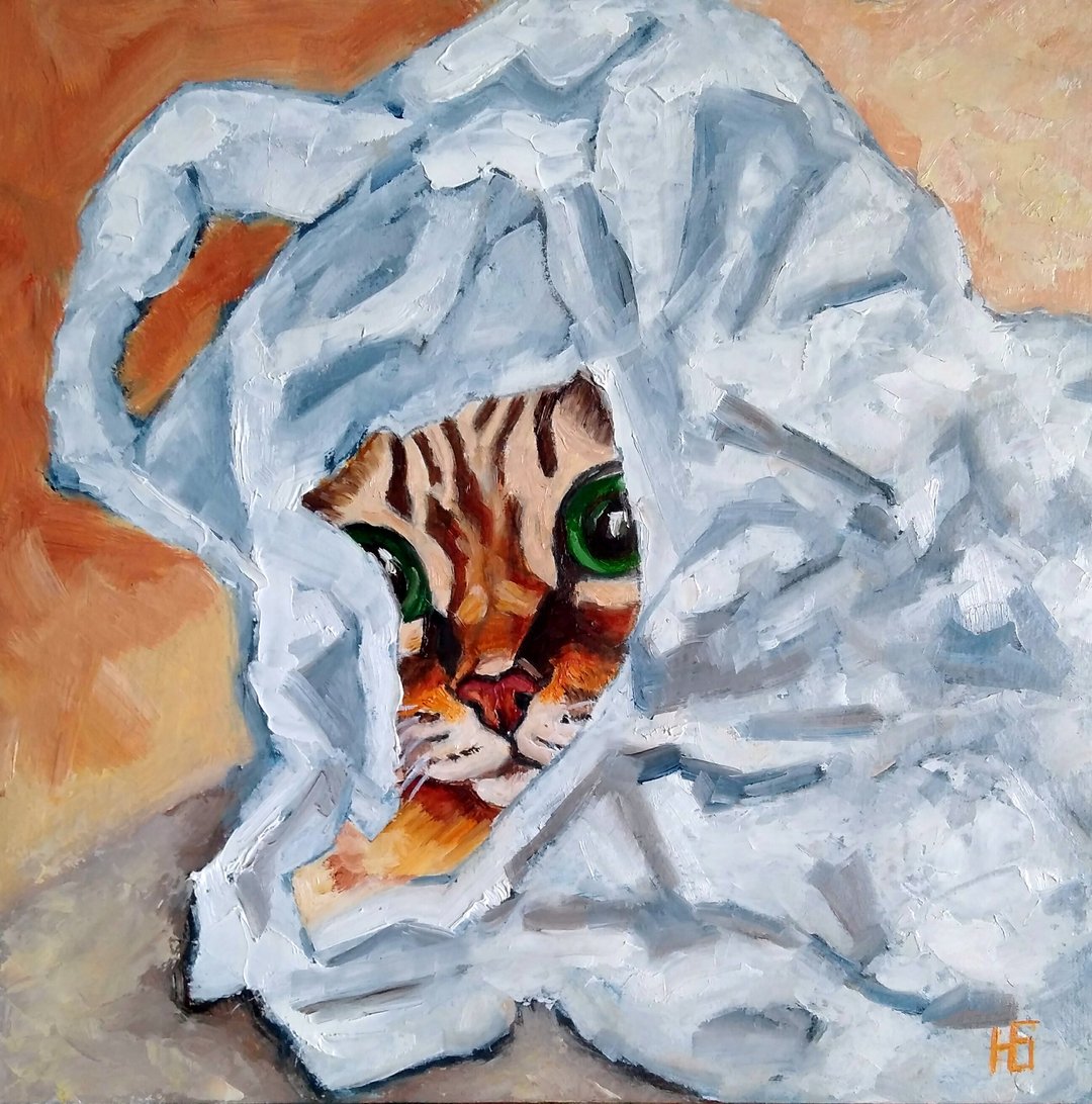 Kitten Original Oil Painting, Funny Cat Portrait, Pet Wall Art, Small Picture - 海报/装饰画/版画 - 其他材质 多色