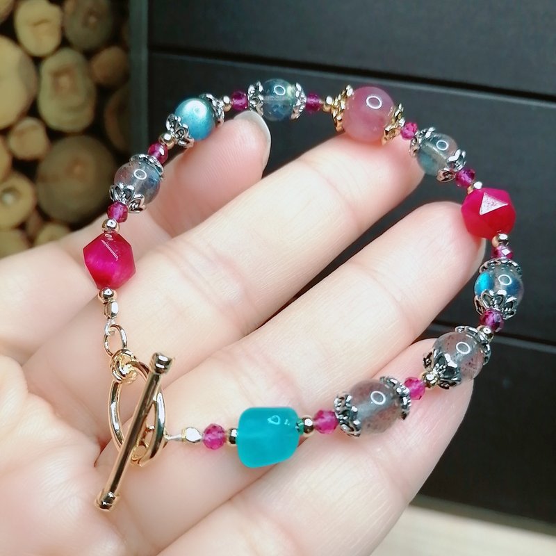 金银财宝Jinyincaibao马粉晶/灰月光/天河石/玫红虎眼扣式手链 - 手链/手环 - 水晶 