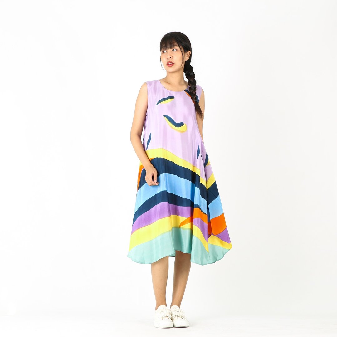 Sac Sleeveless Dress Soft Cotton Silk Hand Paint for Holiday - 洋装/连衣裙 - 棉 紫色
