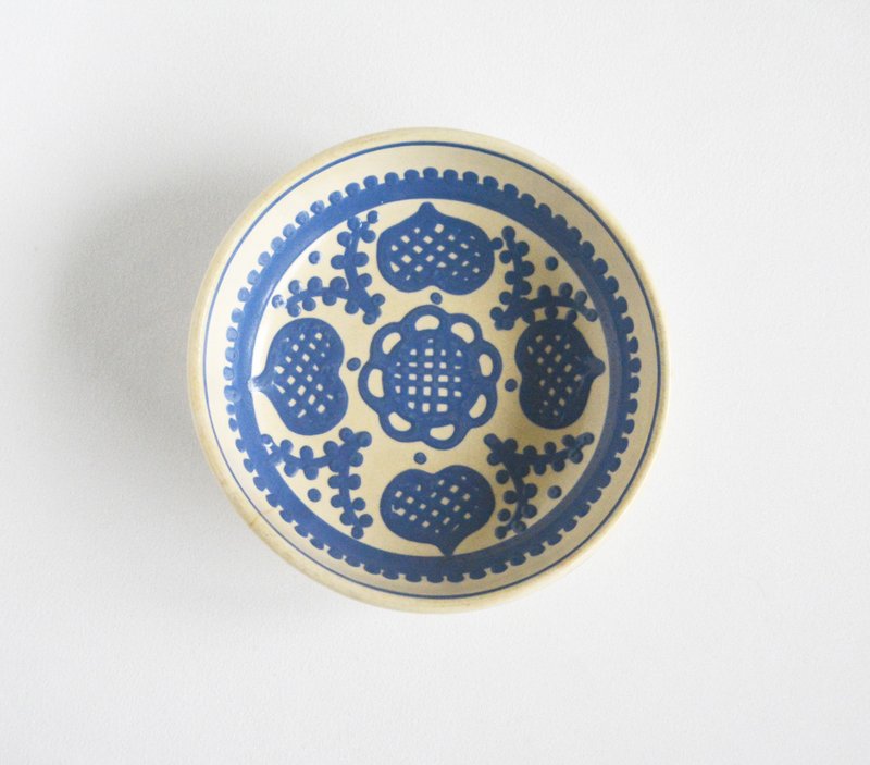 早期德国旧货 古董手工绘制装饰碗/深汤盘 - 浅碟/小碟子 - 陶 蓝色