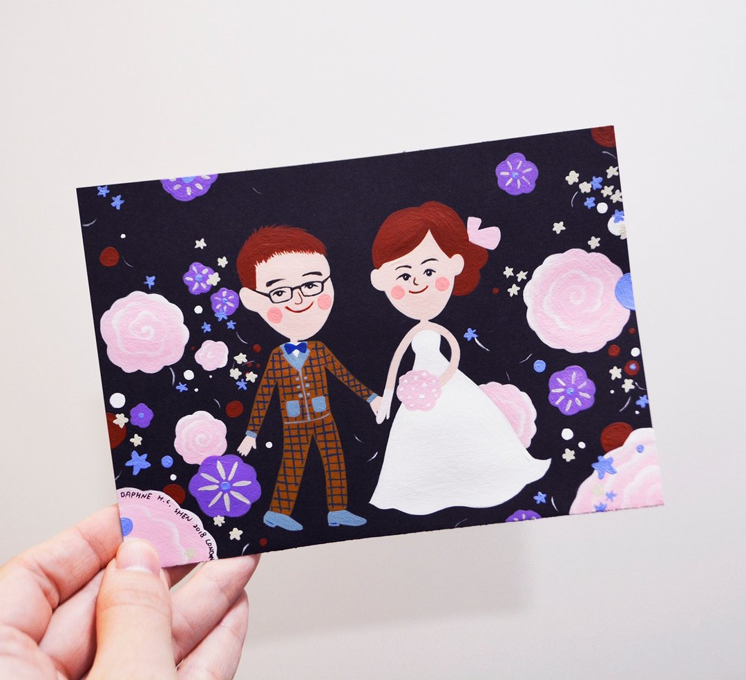 可爱温馨风格 定制化情侣画像-2人 生日/情人节/新娘/婚礼/新人 - 订制画像 - 纸 粉红色
