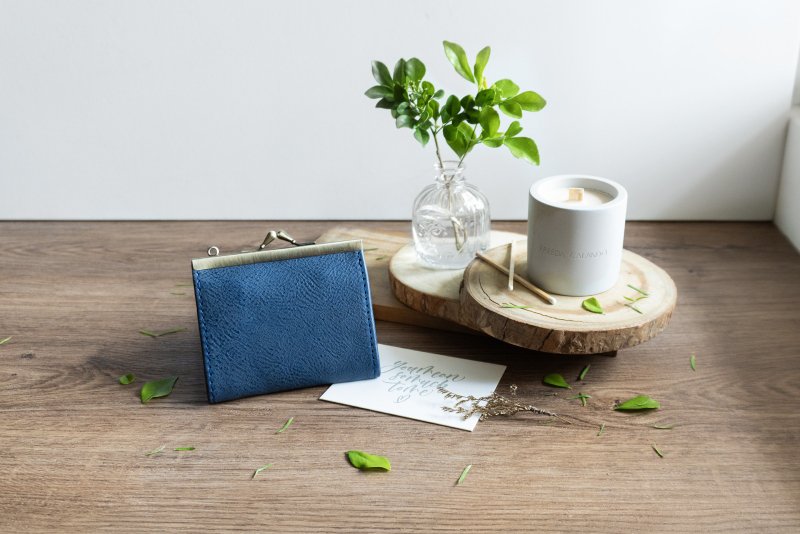 缥蓝 口金短夹 小废包 侧背包 口金包丨定制化打字丨礼物纪念 - 皮夹/钱包 - 真皮 蓝色