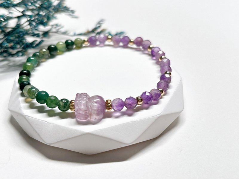 光守系列 l 紫晶貔貅。紫水晶 + 水草玛瑙。手环 - 手链/手环 - 水晶 紫色