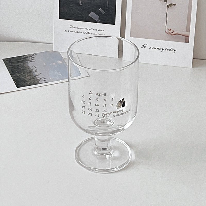 带有周年纪念日历的记忆高脚杯 - 280ml - 花瓶/陶器 - 玻璃 透明