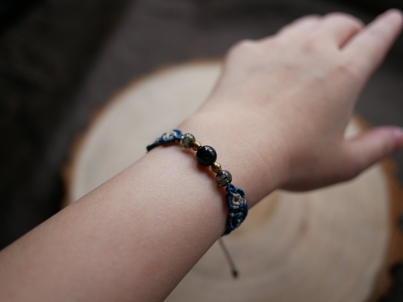 ~Rain~黑发晶 l 南美蜡线 l 手工编织 l 手环 RB2 - 手链/手环 - 水晶 黑色