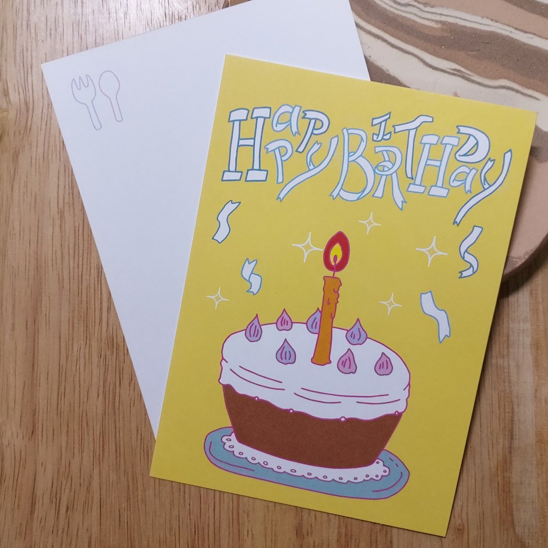 明信片 /  生日卡 / 生日蛋糕 - 卡片/明信片 - 纸 黄色