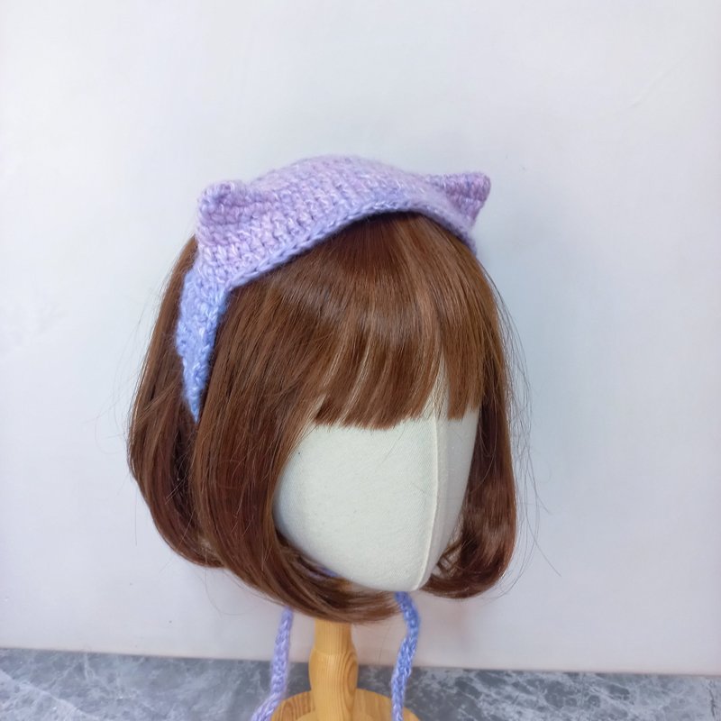 浪漫紫马海小猫耳绑带式发带 - 发带/发箍 - 羊毛 紫色