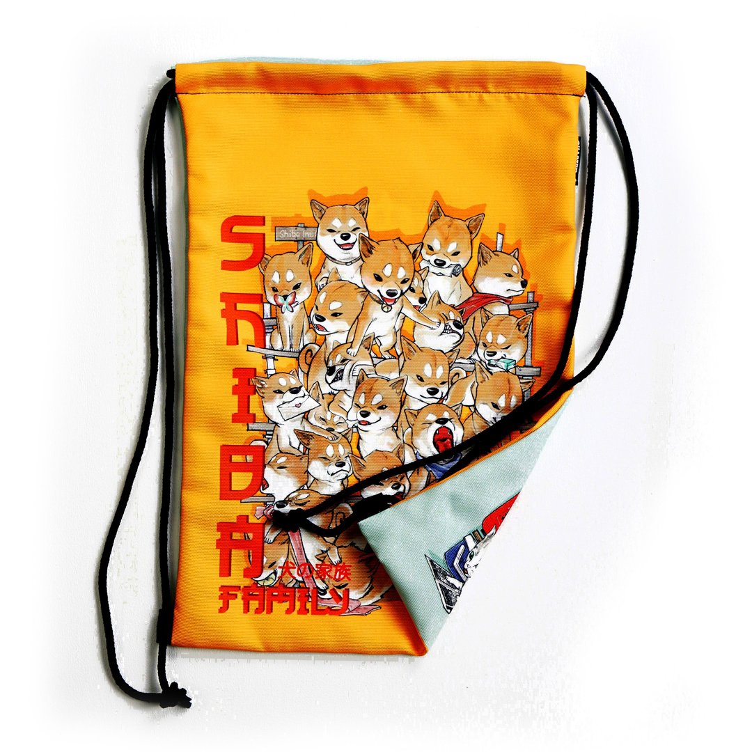 Shiba / Neko family / Back-Front drawstring bag Canvas Reduce global warming - 束口袋双肩包 - 其他材质 白色