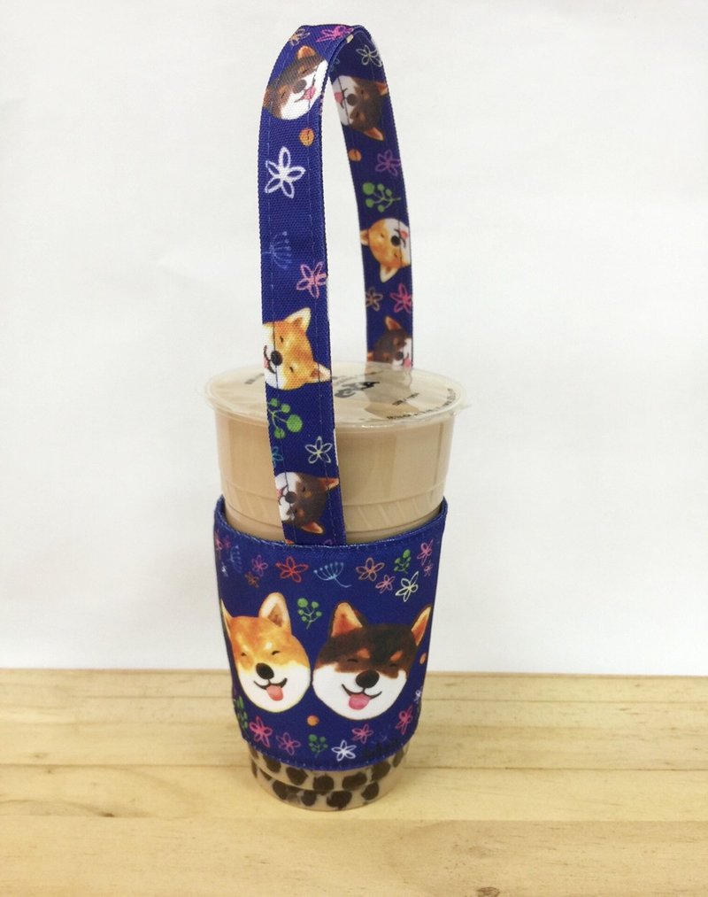饮料杯提袋-深蓝一对柴犬 - 随行杯提袋/水壶袋 - 其他材质 