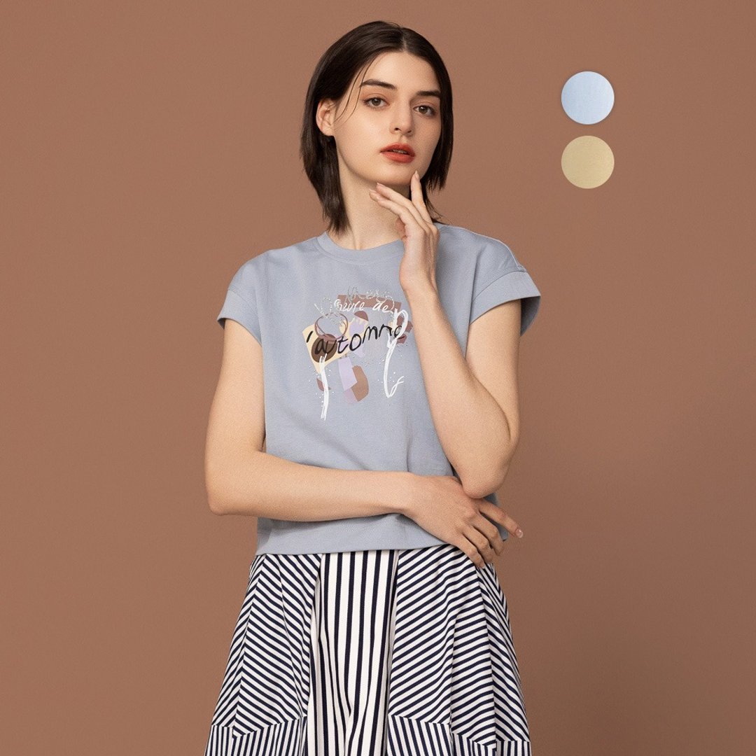 【MEDUSA】涂鸦烫银显瘦落肩T恤 - 2色(M-XL) | 女休闲上衣 女T恤 - 女装 T 恤 - 棉．麻 蓝色
