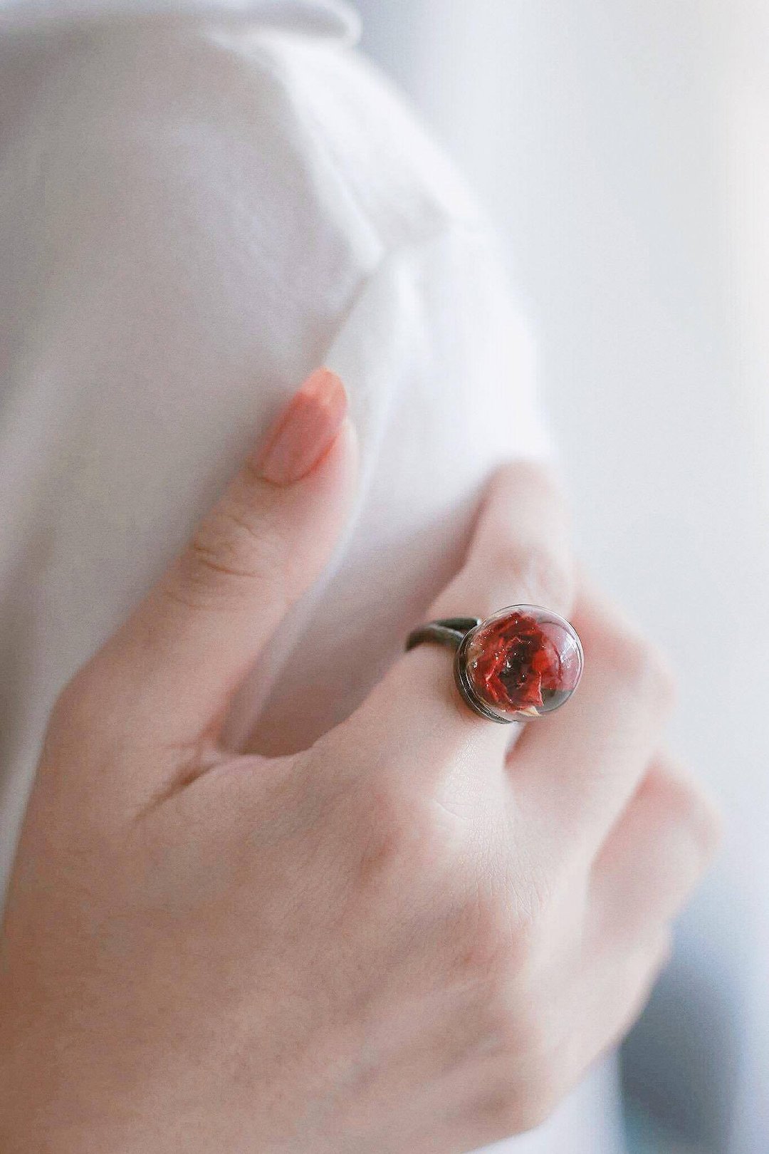 Rose - Branch ring (Black) (premium) - 戒指 - 植物．花 红色