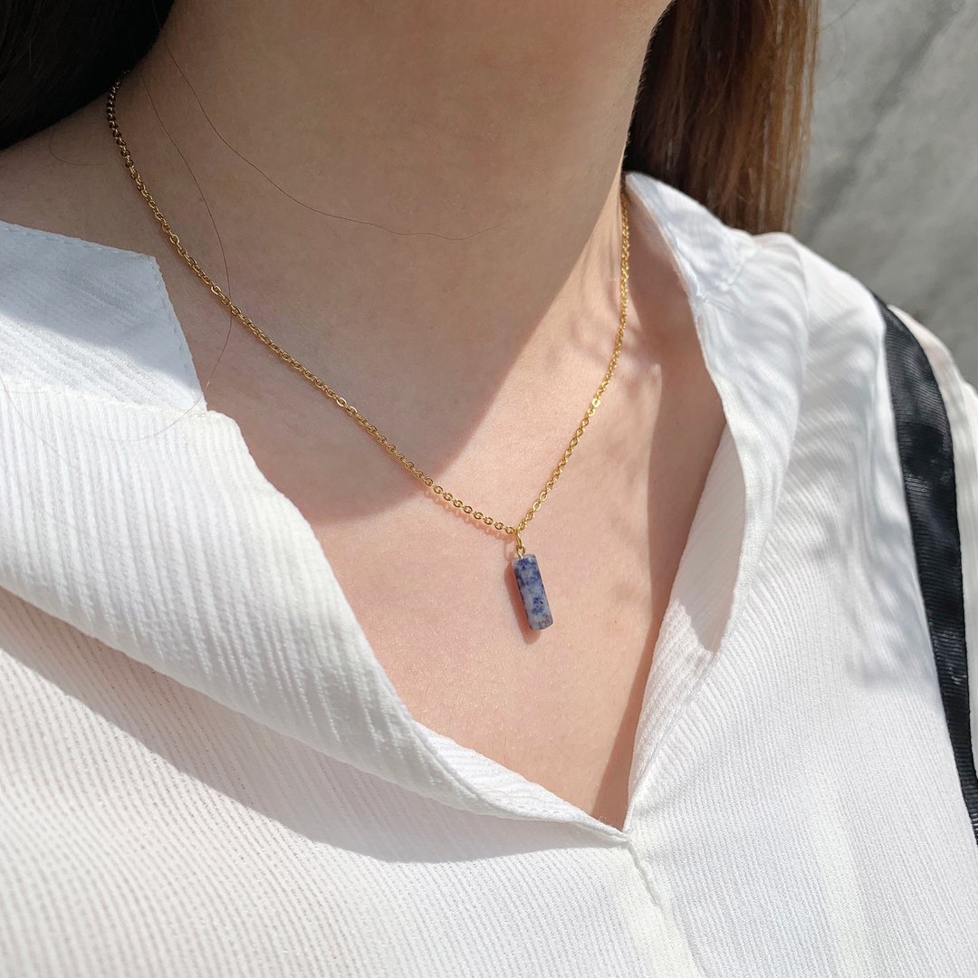 2色入 | 手制蓝纹石小圆柱防敏钢项链 - Ocean Necklace - 项链 - 水晶 蓝色