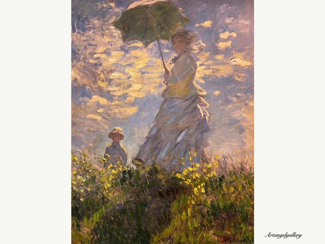天使画廊/手工油画/ 印象派莫内大师的  - 撑伞的女人 - 海报/装饰画/版画 - 棉 蓝色
