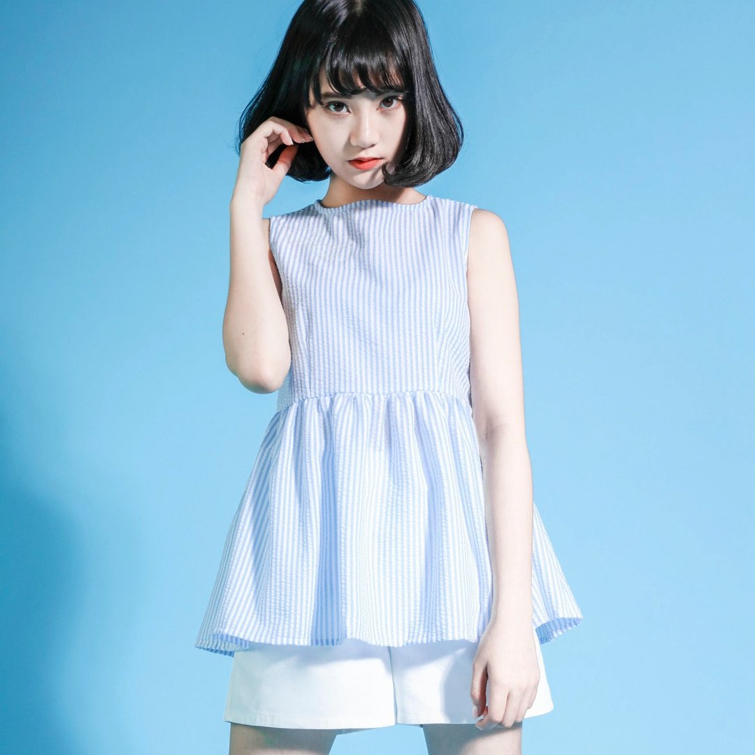 SU:MI said Bubble 浪漫泡泡波浪背心_6SF011_蓝白条纹 - 女装背心 - 棉 蓝色