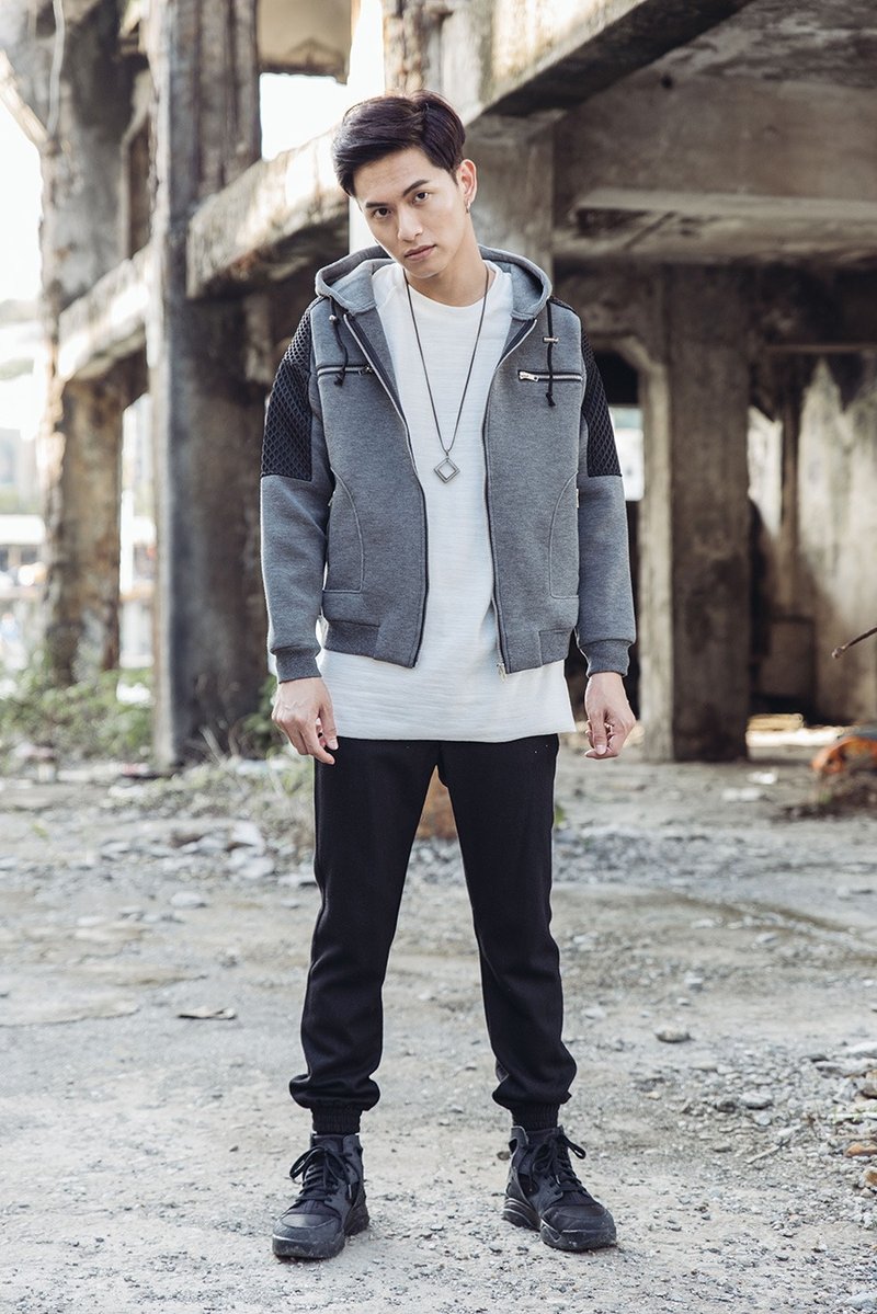 拉链太空棉外套#8450 - 男装外套 - 聚酯纤维 灰色