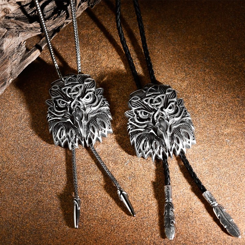 鹰之守护 保罗领带 Bolo Tie 领绳项链 金属绳领带 皮绳领带 老鹰 - 领带/领带夹 - 其他材质 银色