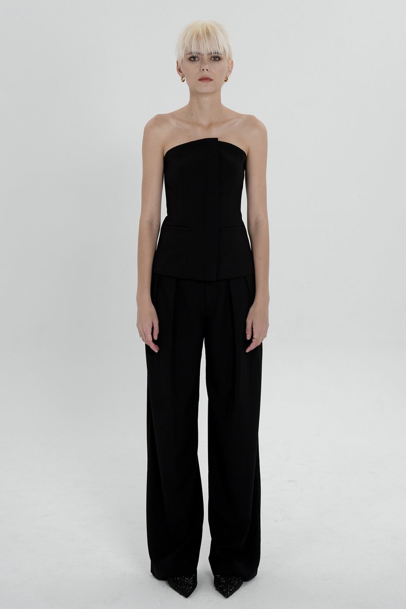 中性微茧型打折西装裤 - 黑 - 女装长裤 - 聚酯纤维 黑色