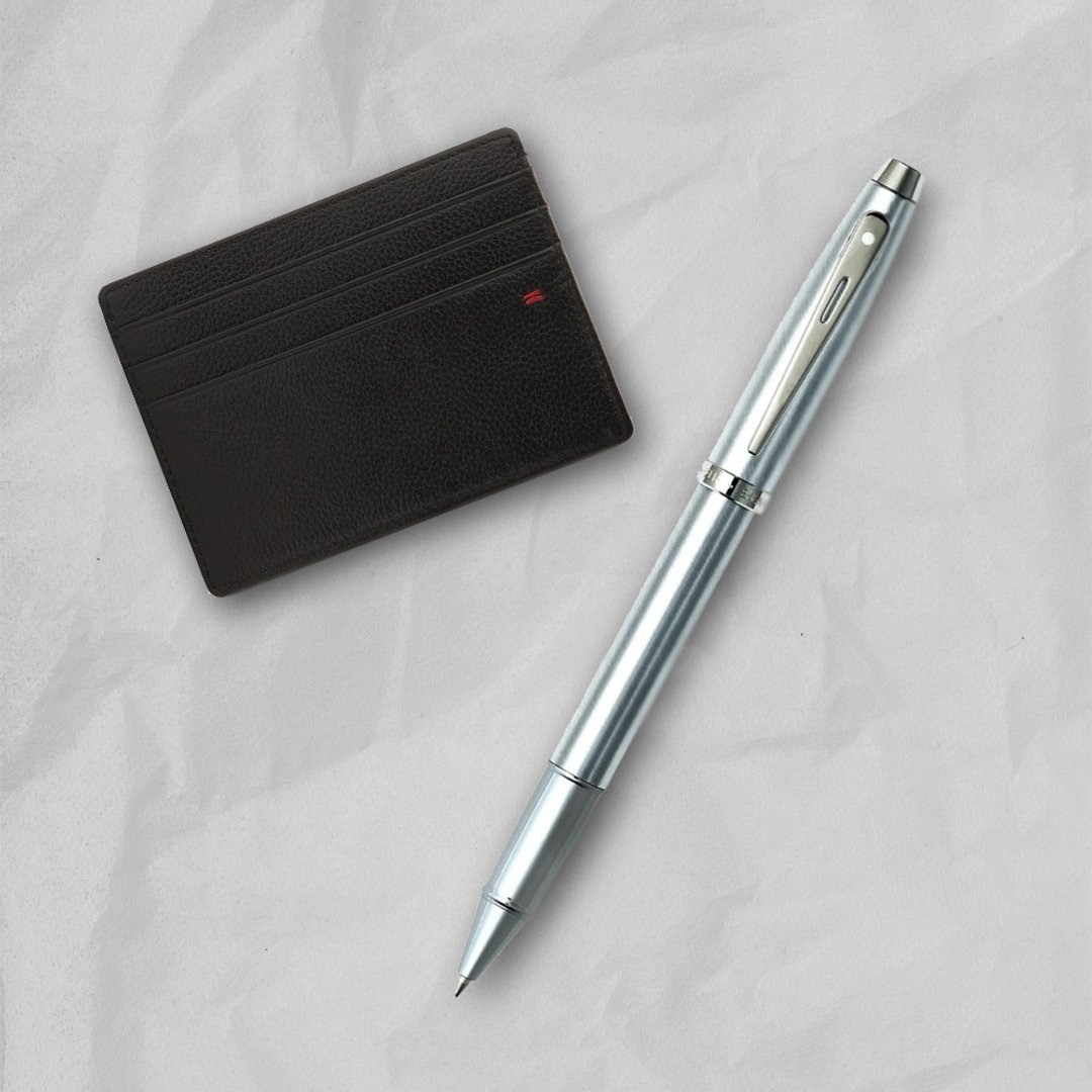 【SHEAFFER】100 系列银钢珠笔 + 经典卡夹礼盒 免费刻字 - 钢珠笔 - 其他金属 银色