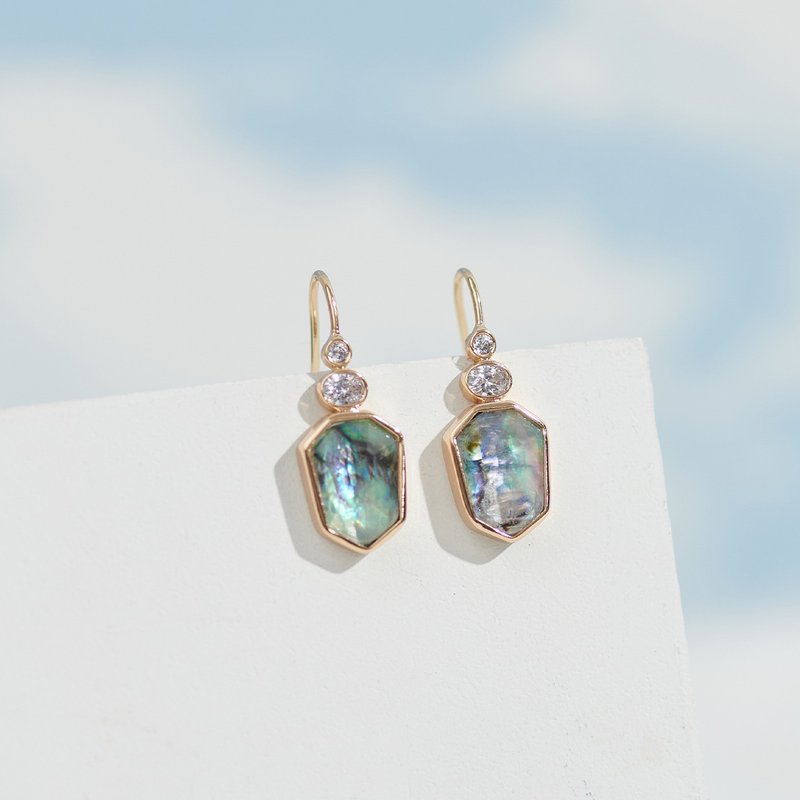 Oceano 现代双钻霓幻耳环 - 耳环/耳夹 - 贝壳 金色