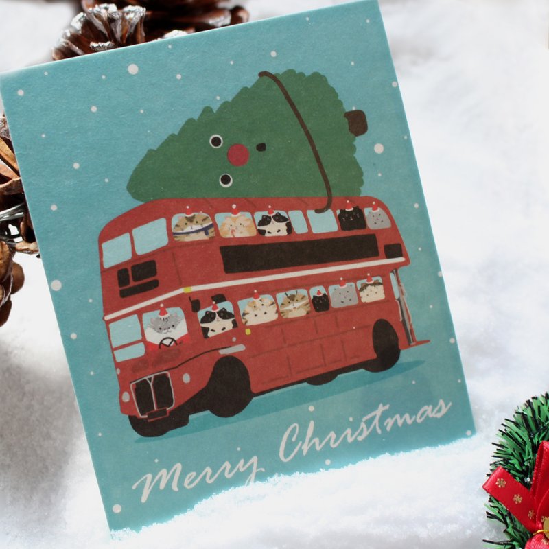 圣诞英国公车猫咪明信片2入组　猫咪明信片　圣诞 - 卡片/明信片 - 纸 绿色