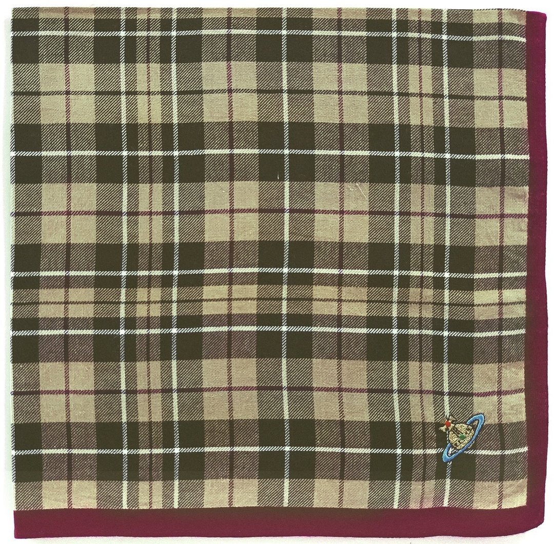 Vivienne Westwood 复古手帕棕色格子口袋方巾 19 x 18.5 英寸 - 手帕/方巾 - 棉．麻 卡其色
