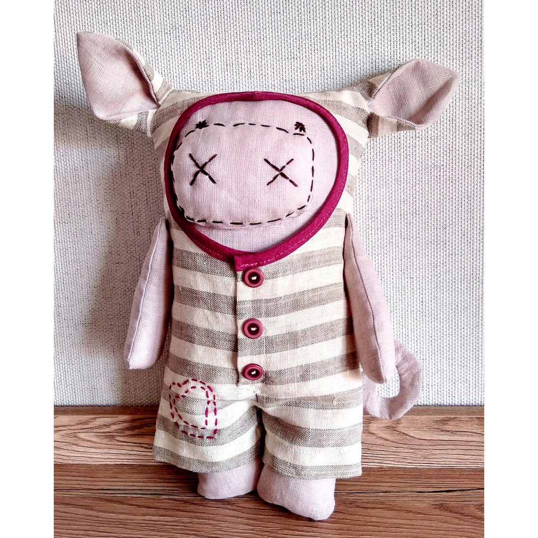Pig soft linen toy, Gift for kid - 玩具/玩偶 - 亚麻 粉红色