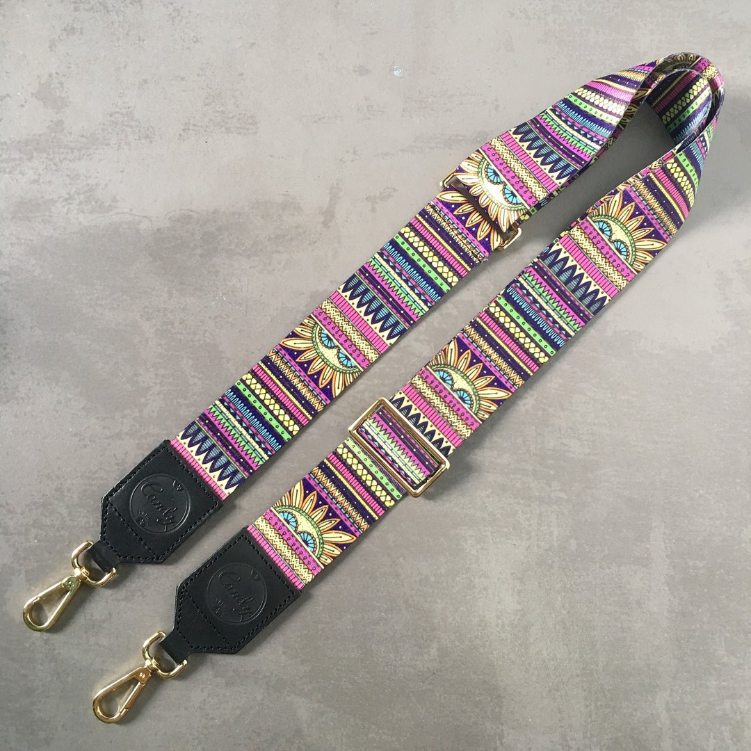 Black Genuine Leather  Mix  Bag Strap - 侧背包/斜挎包 - 棉 多色