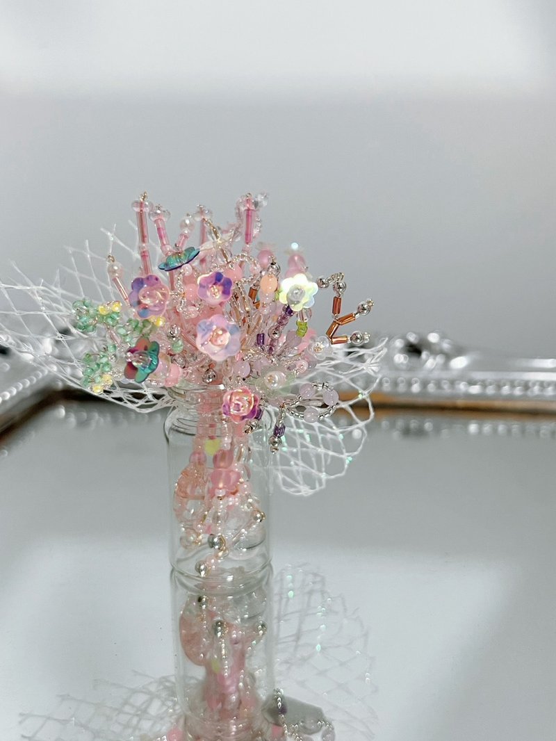 【粉红迷雾花束】玩具Mini花店 - 花瓶/陶器 - 水晶 粉红色