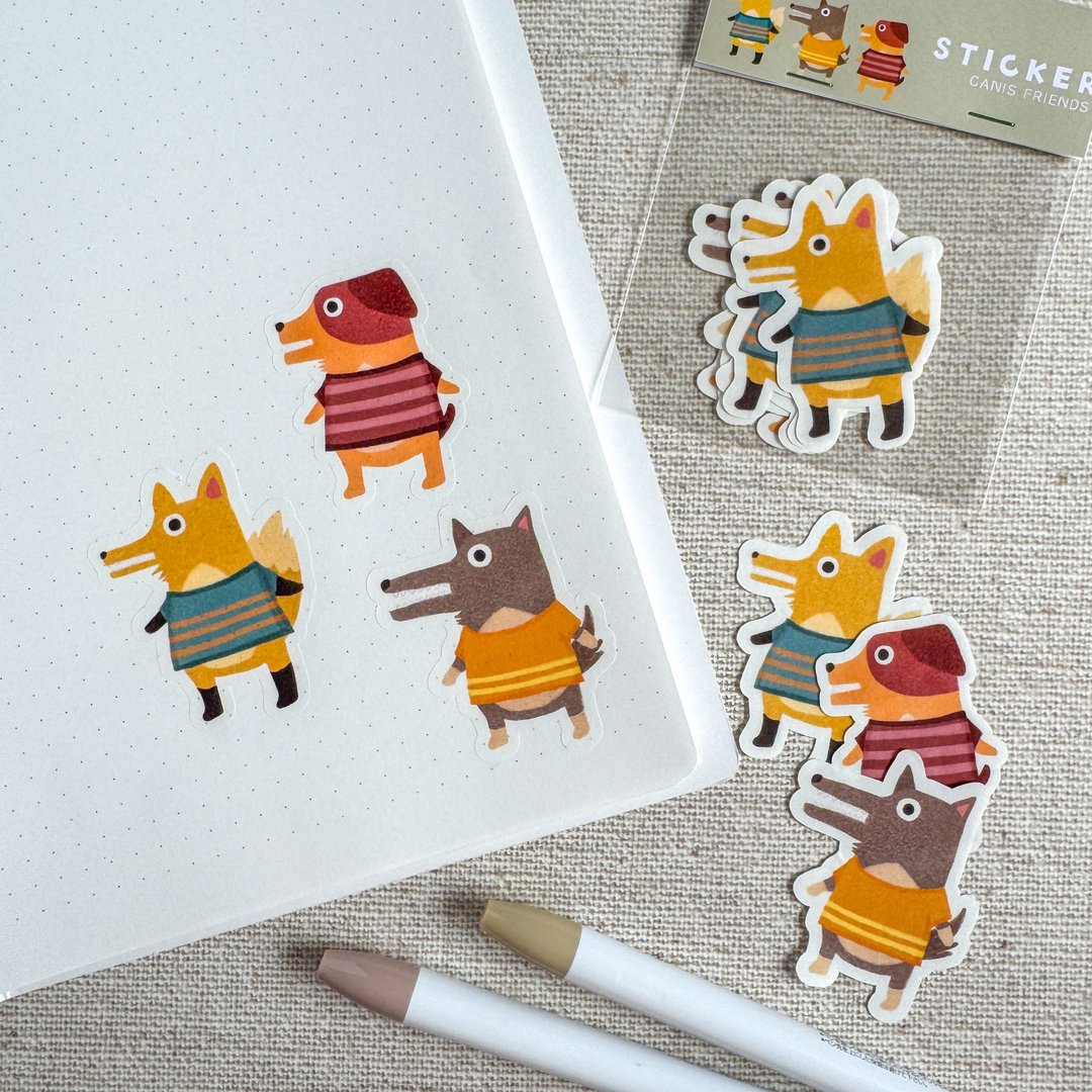 和纸材质造型贴纸 CANIS FRIENDS 狐狸 狼 狗 - 贴纸 - 纸 多色
