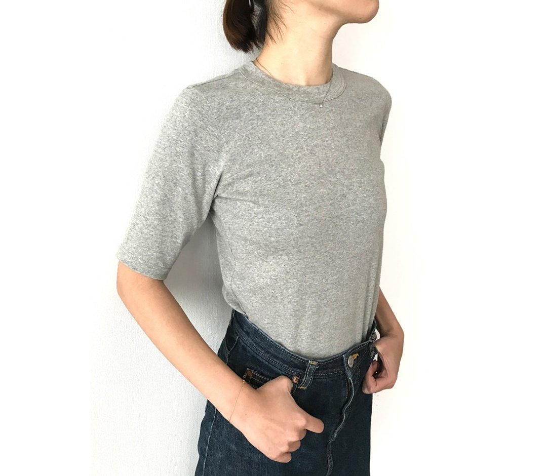 日本制 有机棉 剪裁讲究 大人的 4 分袖素色 T-shirt 浅灰色 - 女装 T 恤 - 棉 灰色