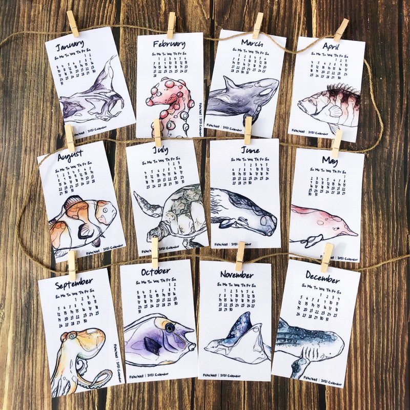 2021 鱼七分布月历 - 海报/装饰画/版画 - 棉．麻 