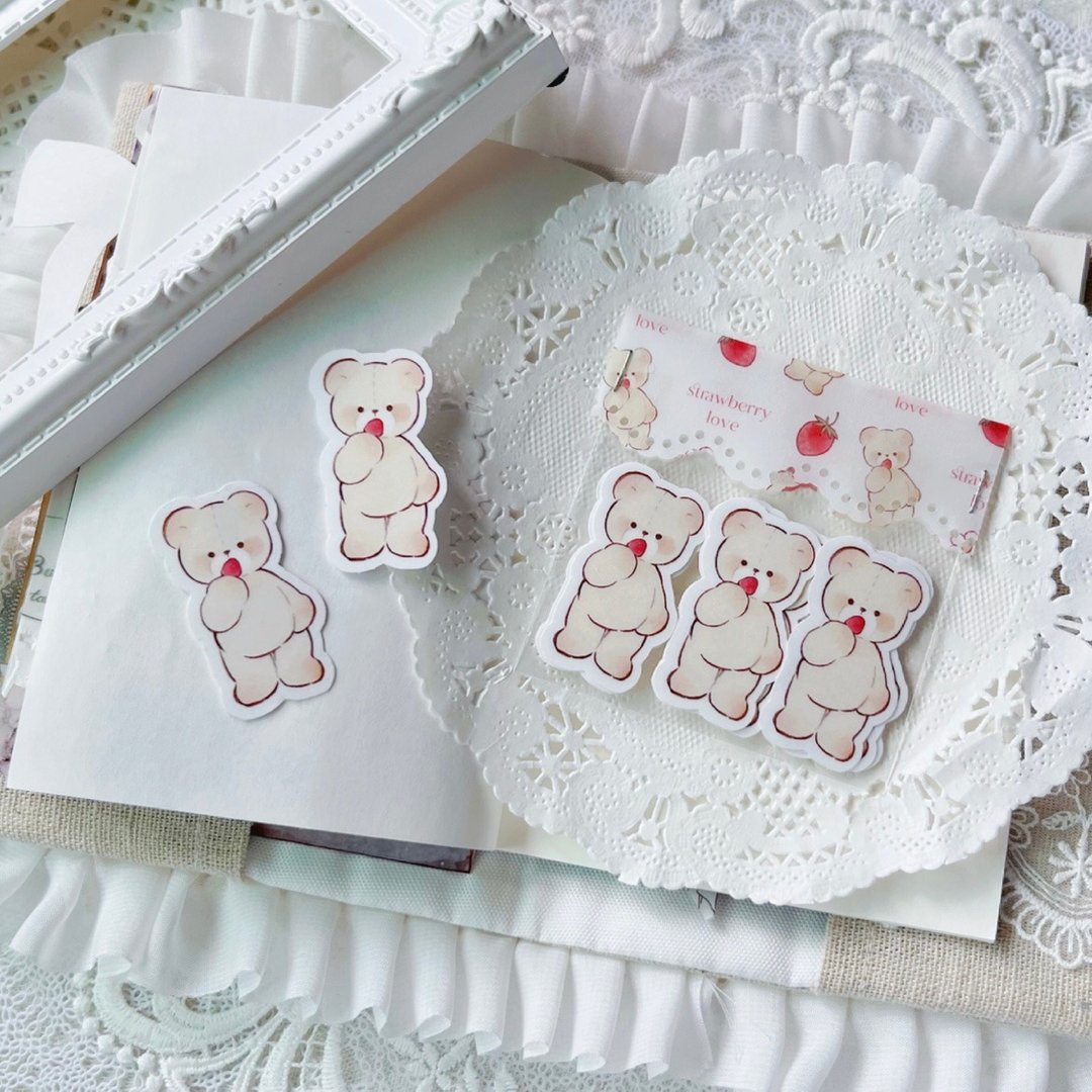 Pet Die Cut Sticker Strawberry Bear - 纸盒/包装盒 - 纸 多色